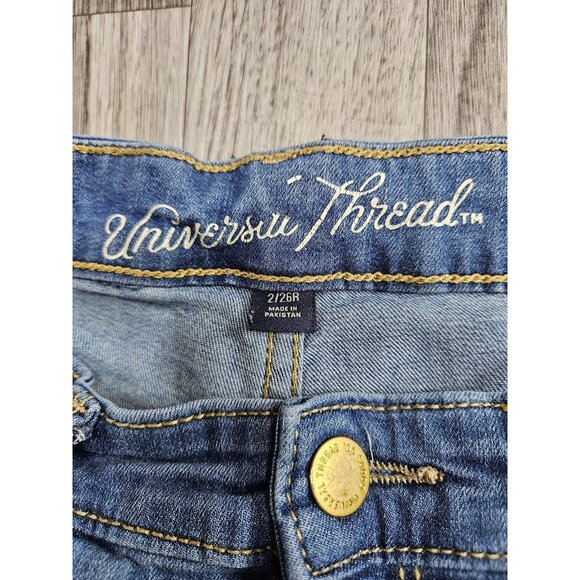 (3/$35) Universal Thread Jeans Women 2/26R Blue High Rise Skinny Stretch Raw Hem - Picture 4 of 13